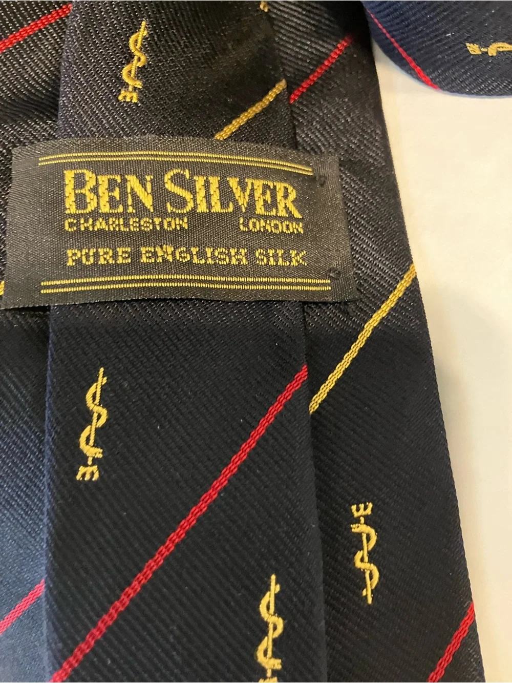 Ben Silver Repp tie Silk Navy Red Gold Royal Army Medical